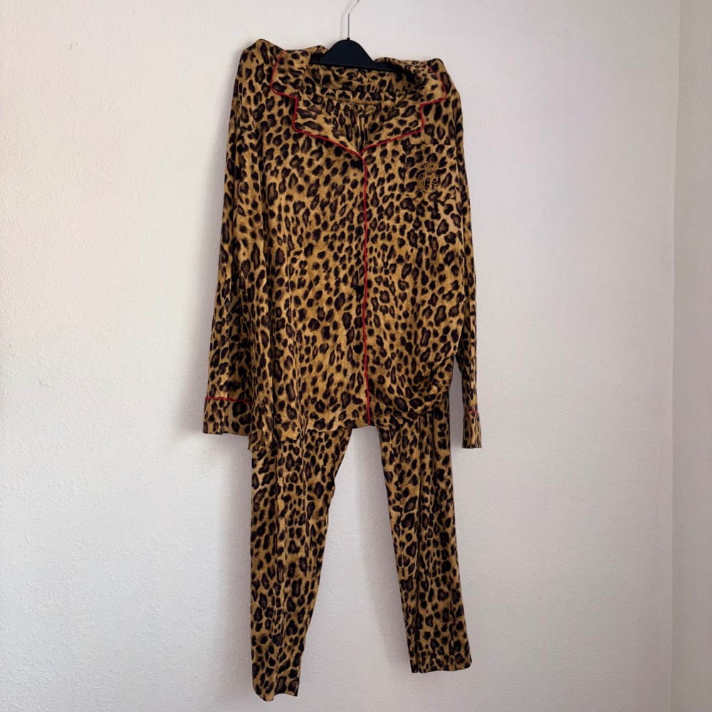 Lauren Ralph Lauren Leopard Print‎ Pajama Set  XL Long Sleeve Button Up Pants